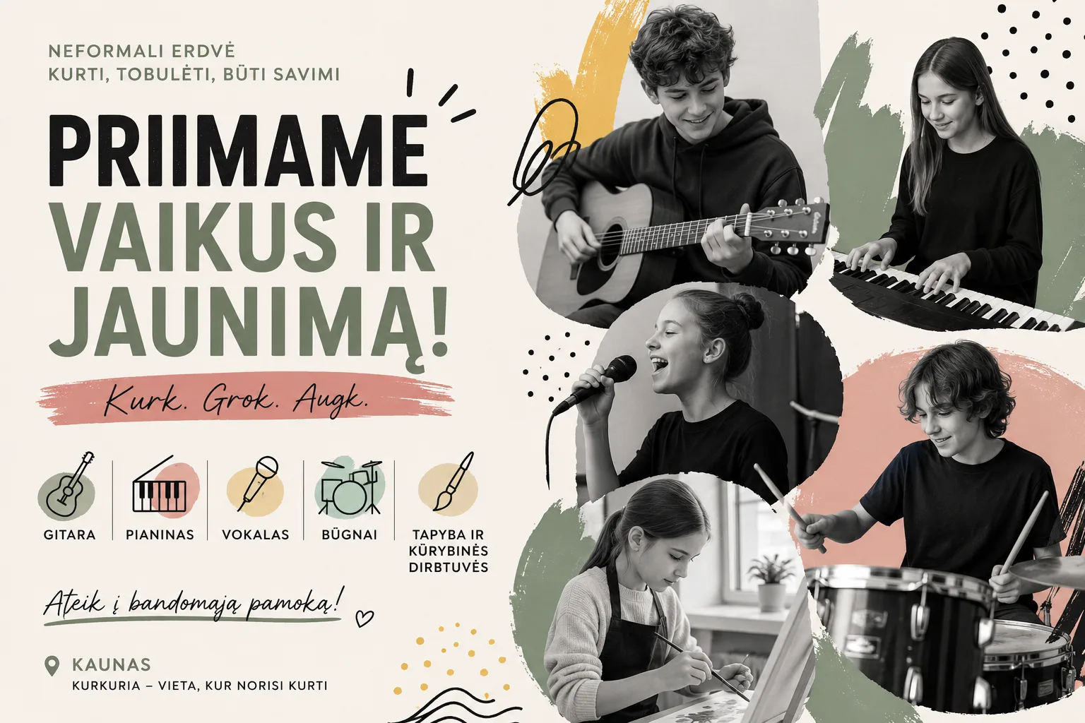 Individualios ir grupinės muzikos pamokos vaikams bei jaunimui