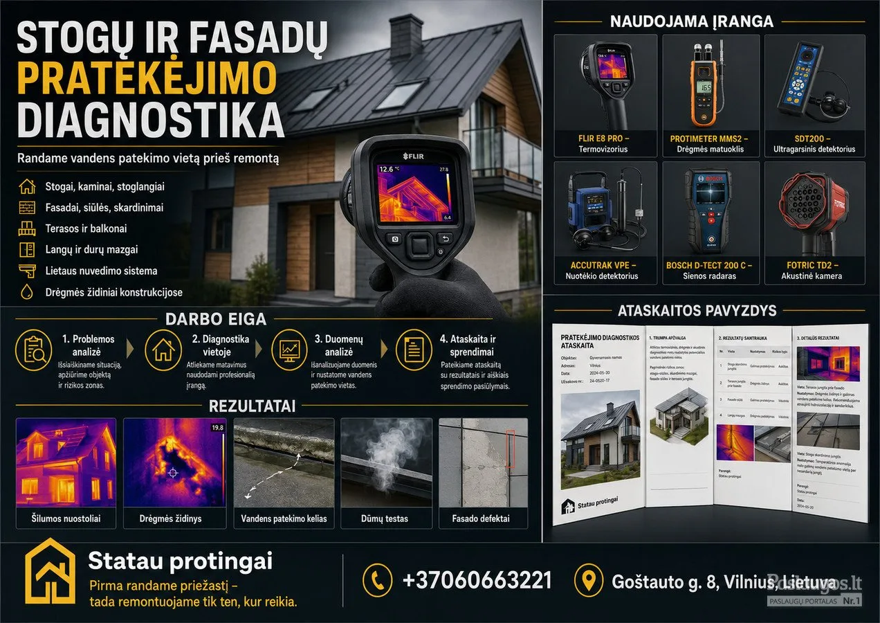 Stogų ir fasadų nuotėkių diagnostika