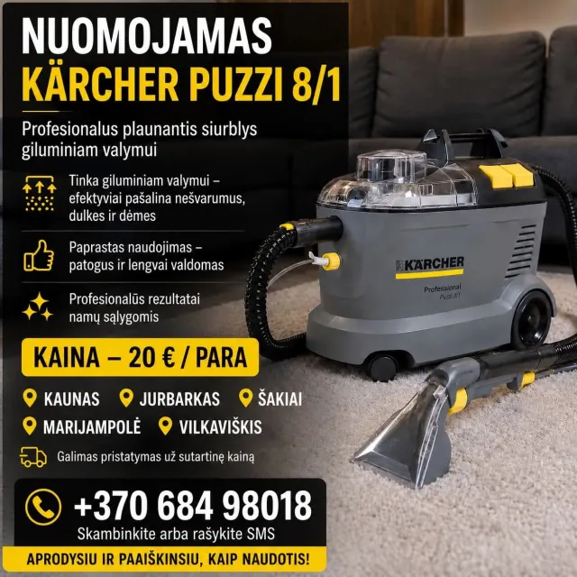 Plaunamo siurblio nuoma, baldu valymas, automobiliu cheminis salono valymas